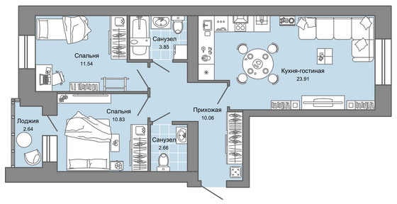 65 м², 3-комн. квартира, 4/4 этаж