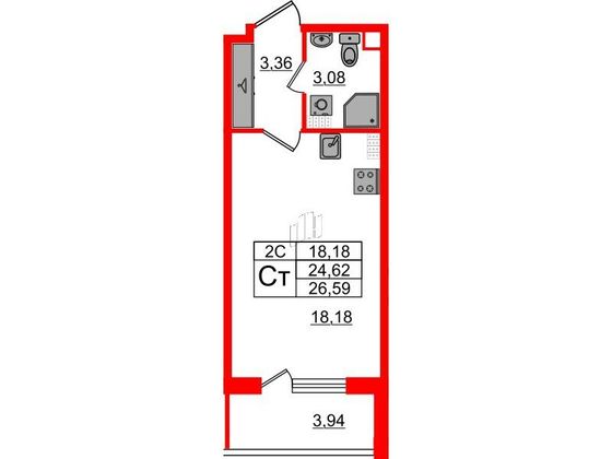 Продажа квартиры-студии 24,6 м², 5/5 этаж