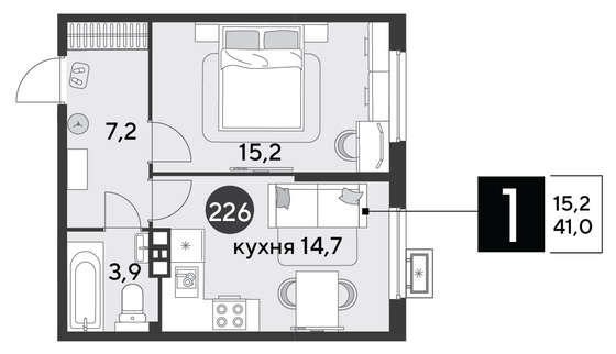 Продажа 1-комнатной квартиры 41 м², 8/9 этаж