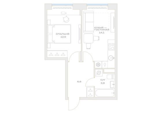Продажа 1-комнатной квартиры 37,1 м², 7/23 этаж