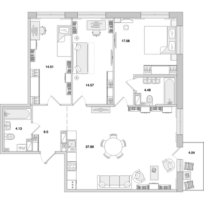 Продажа 3-комнатной квартиры 103 м², 2/14 этаж