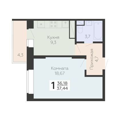 Продажа 1-комнатной квартиры 37,4 м², 10/22 этаж