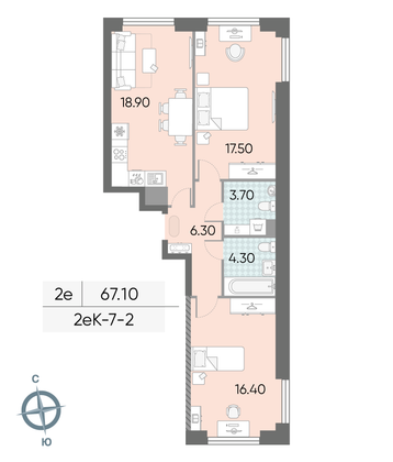 Продажа 2-комнатной квартиры 67,1 м², 2/58 этаж