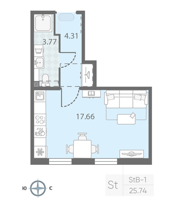 Продажа квартиры-студии 25,7 м², 2/23 этаж