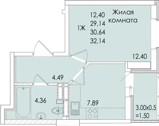 Продажа 1-комнатной квартиры 30,6 м², 10/20 этаж