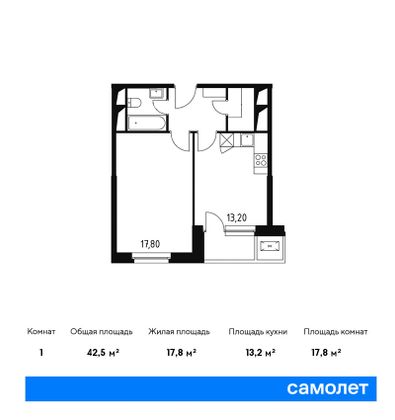 Продажа 1-комнатной квартиры 42,5 м², 28/32 этаж