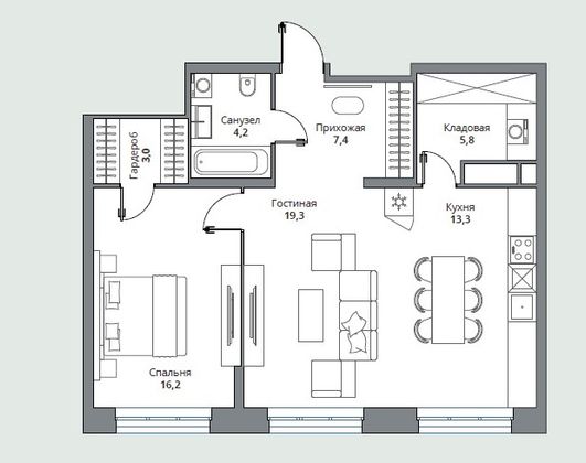 Продажа 2-комнатной квартиры 68,9 м², 6/18 этаж