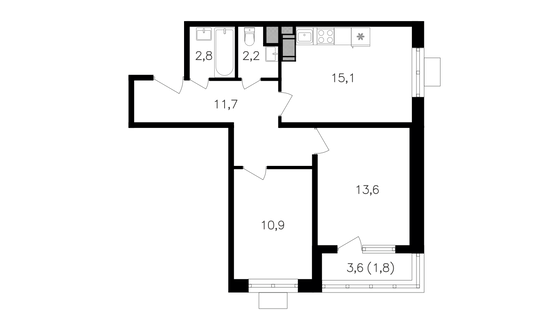 Продажа 2-комнатной квартиры 58,1 м², 3/27 этаж