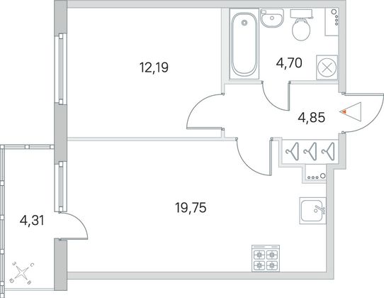 Продажа 1-комнатной квартиры 42,8 м², 1/8 этаж