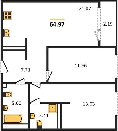 Продажа 2-комнатной квартиры 65 м², 13/23 этаж