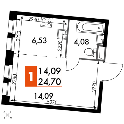 24,7 м², 1-комн. квартира, 8/15 этаж