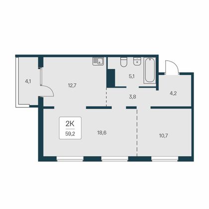 59,2 м², 2-комн. квартира, 8/17 этаж