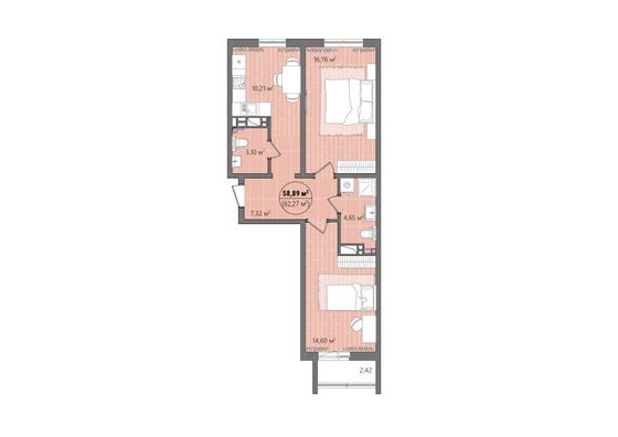 Продажа 2-комнатной квартиры 65,3 м², 2/14 этаж