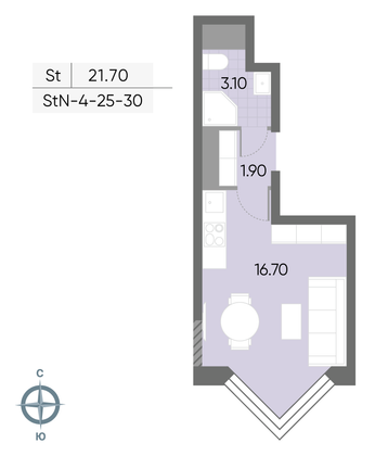 Продажа квартиры-студии 21,7 м², 25/30 этаж