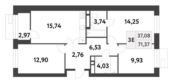 Продажа 3-комнатной квартиры 71,4 м², 3/16 этаж