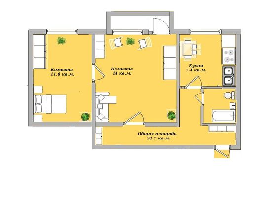 Продажа 2-комнатной квартиры 51,7 м², 5/6 этаж