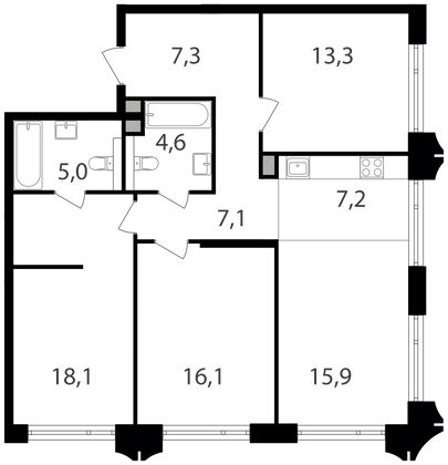 Продажа 3-комнатной квартиры 94,6 м², 5/25 этаж