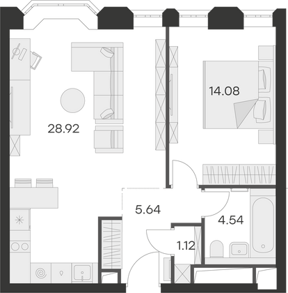 Продажа 1-комнатной квартиры 54,3 м², 10/21 этаж