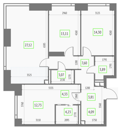 Продажа 3-комнатной квартиры 98,3 м², 27/57 этаж