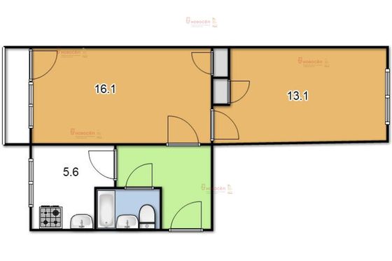 Продажа 2-комнатной квартиры 43 м², 3/5 этаж