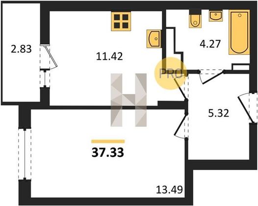 Продажа 1-комнатной квартиры 37,3 м², 2/9 этаж