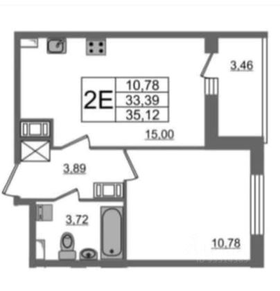 Продажа 1-комнатной квартиры 35,1 м², 9/15 этаж
