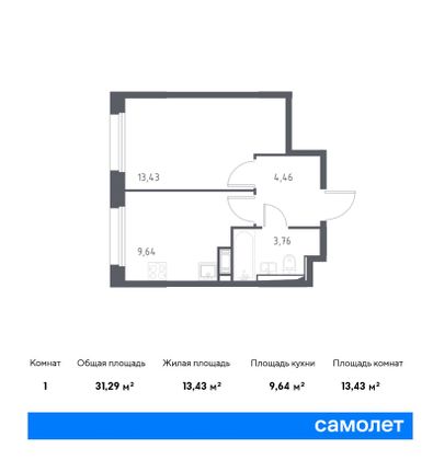 31,3 м², 1-комн. квартира, 10/12 этаж