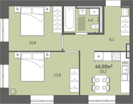 Продажа 2-комнатной квартиры 46,9 м², 2/9 этаж