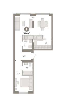 Продажа 1-комнатной квартиры 59,6 м², 2/9 этаж