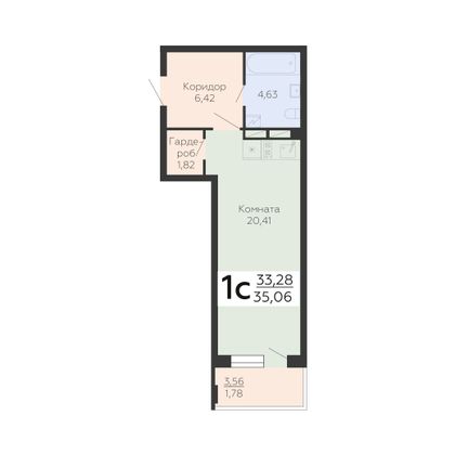 Продажа 1-комнатной квартиры 35,1 м², 3/24 этаж