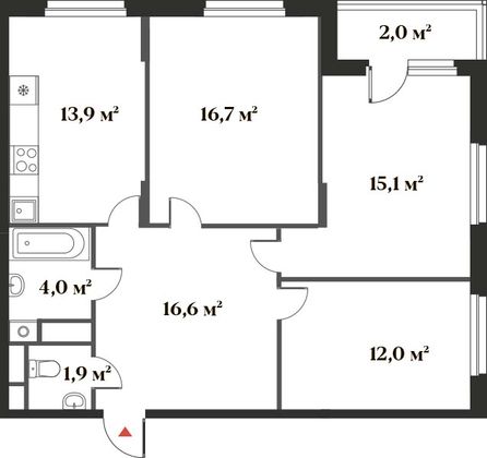 82,2 м², 3-комн. квартира, 2/6 этаж