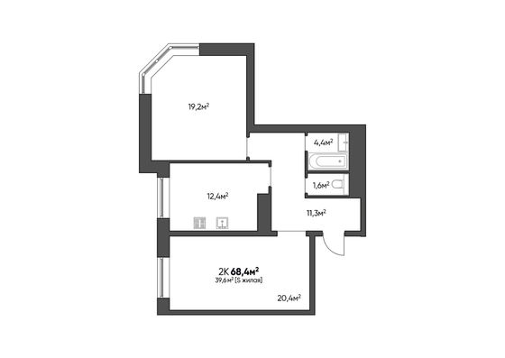 Продажа 2-комнатной квартиры 68,4 м², 1/24 этаж