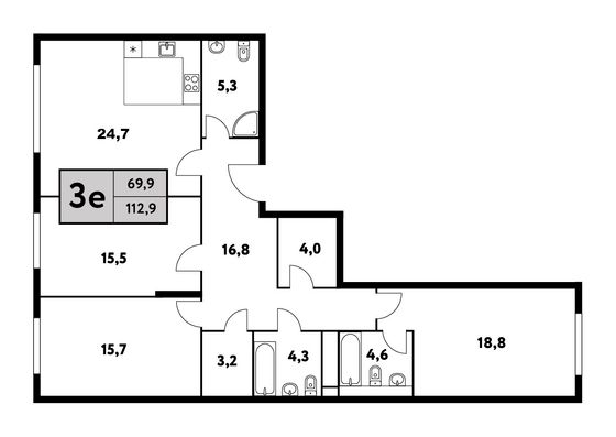 112,9 м², 4-комн. квартира, 18/35 этаж