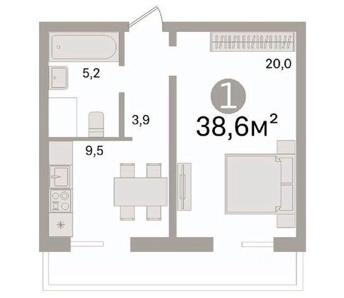 Продажа 1-комнатной квартиры 45,3 м², 7/9 этаж