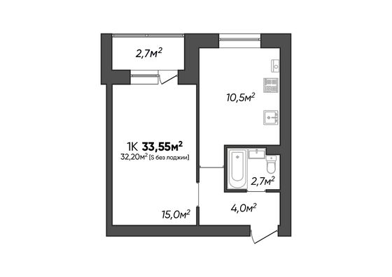 Продажа 1-комнатной квартиры 33,5 м², 3/3 этаж