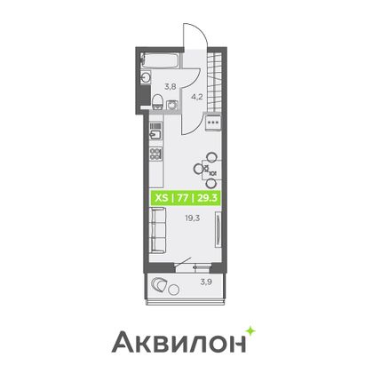 29,3 м², студия, 8/13 этаж