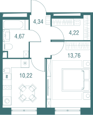 Продажа 1-комнатной квартиры 37,2 м², 2/24 этаж