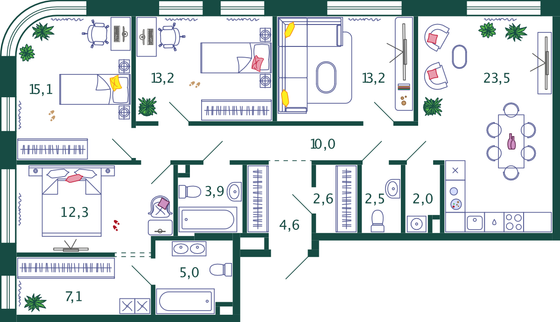 115 м², 4-комн. квартира, 2/17 этаж