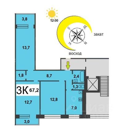 Продажа 3-комнатной квартиры 60,7 м², 6/9 этаж