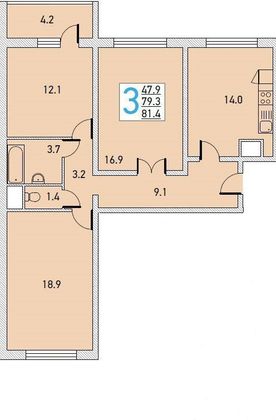 Продажа 3-комнатной квартиры 82 м², 16/17 этаж