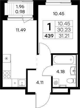 31,2 м², 1-комн. квартира, 3/9 этаж