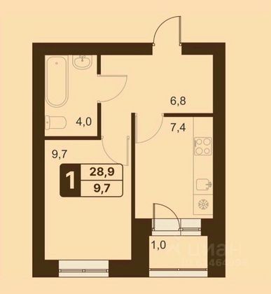 Продажа 1-комнатной квартиры 28,9 м², 5/8 этаж