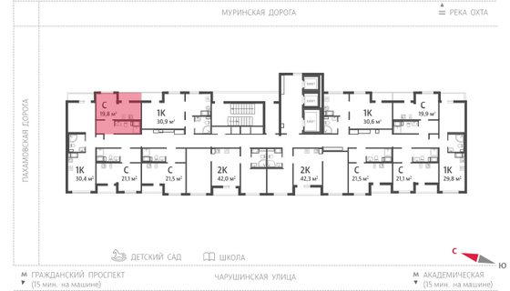 18,7 м², студия, 5/24 этаж