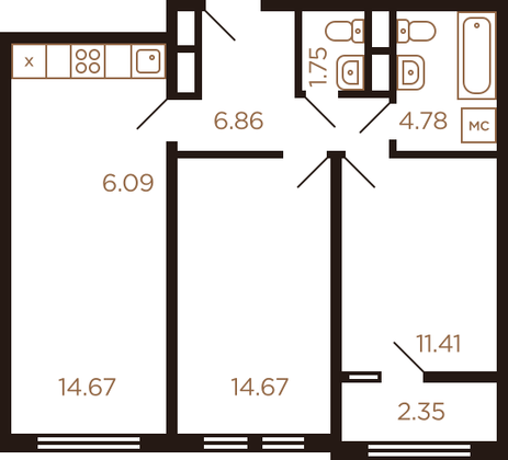 60,4 м², 3-комн. квартира, 8/8 этаж