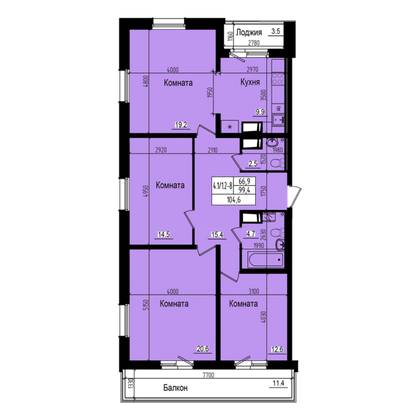 104,6 м², 4-комн. квартира, 7/23 этаж