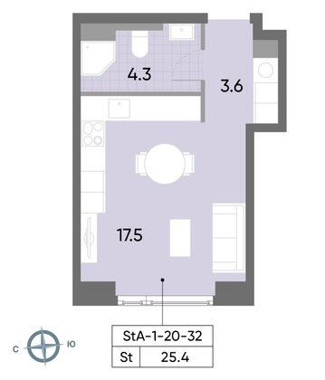 Продажа квартиры-студии 25,4 м², 28/52 этаж