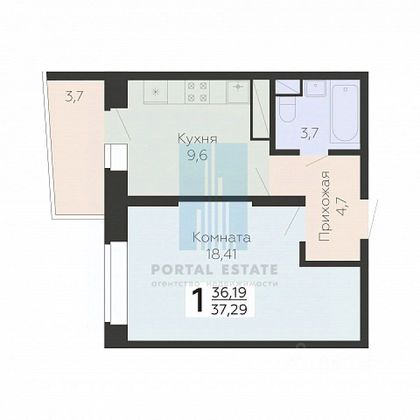Продажа 1-комнатной квартиры 36,2 м², 5/16 этаж