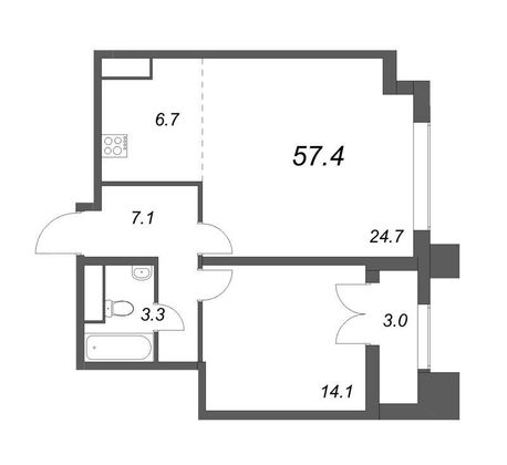 Продажа 1-комнатной квартиры 57,4 м², 23/23 этаж