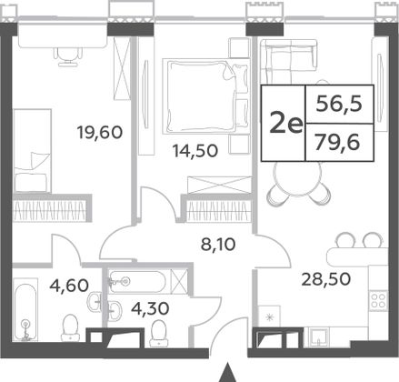 79,6 м², 3-комн. квартира, 7/52 этаж