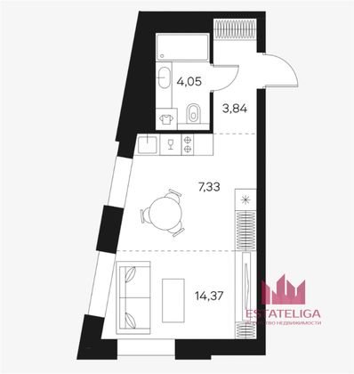 Продажа квартиры-студии 29,6 м², 19/20 этаж